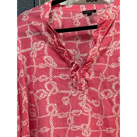 Talbots Womens XL Pink Nautical Rope Print Blouse 100% Cotton Made In Indonesia - Picture 2 of 6